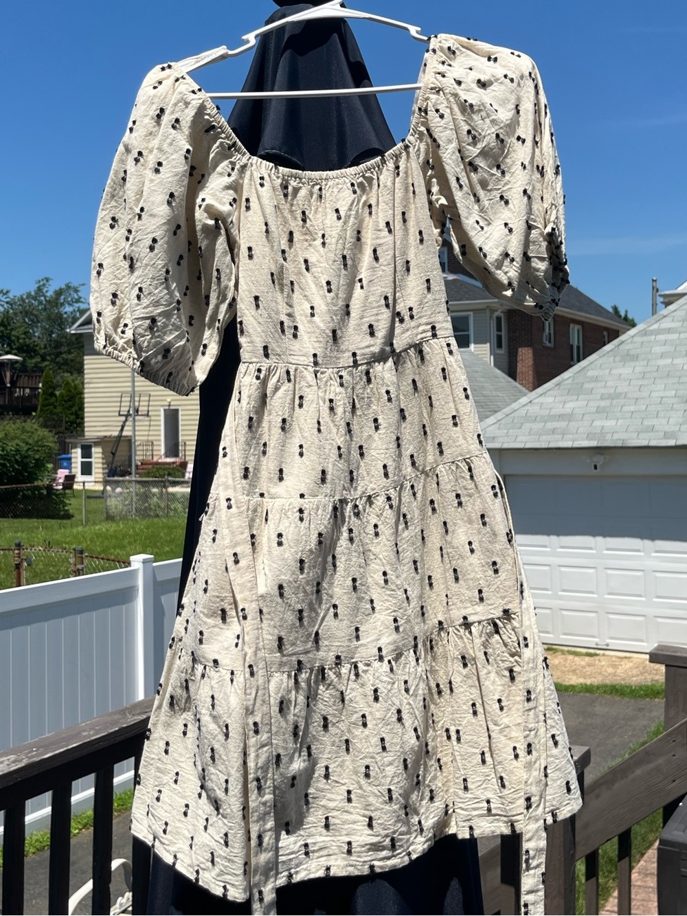 Tiered Cream Mini Dress with Black Dot Detail